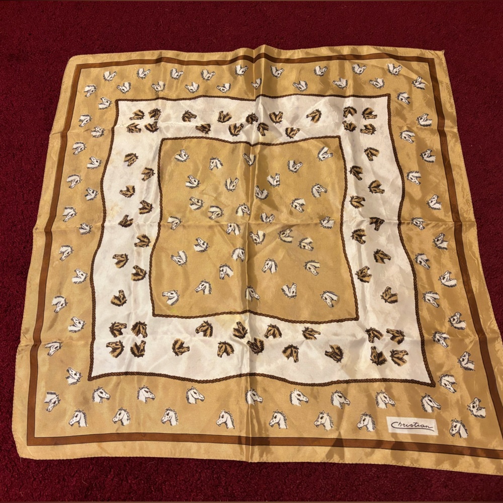 CHRISTIAN SILK EQUESTRIAN HORSE SCARF GUC